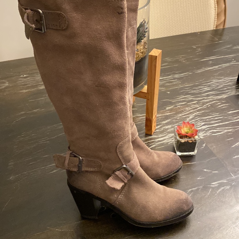 Dolce Vita | Taupe Brown Suede Mid Heel Winter Boot Buckle women’s 7.5